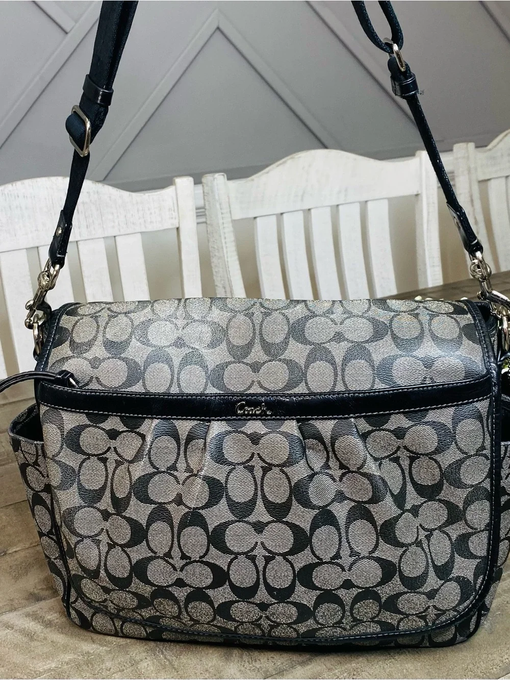 Coach Signature Coated Canvas Baby Diaper Messenger Bag Black Gray F18373
